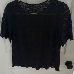 J. Crew Black Lace Short-Sleeve Blouse